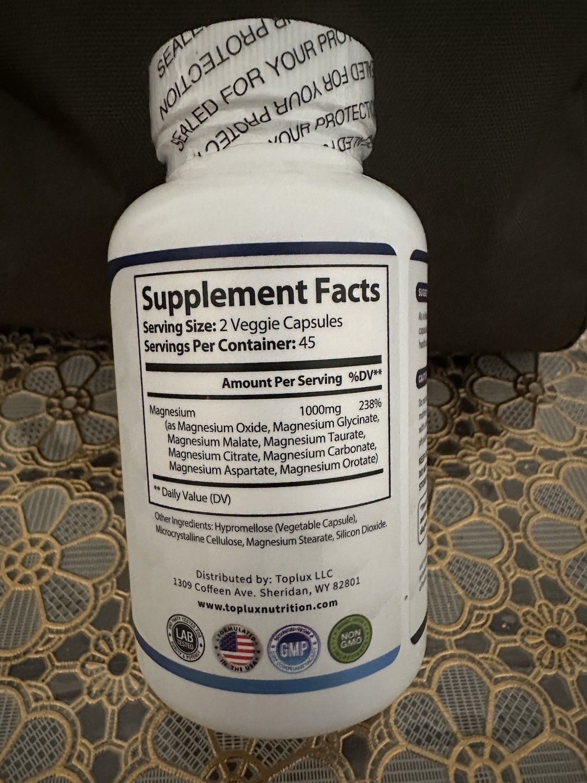 Toplux Nutrition Magnesium Complex 1000mg 90 Capsules Non-GMO Bone & Muscle