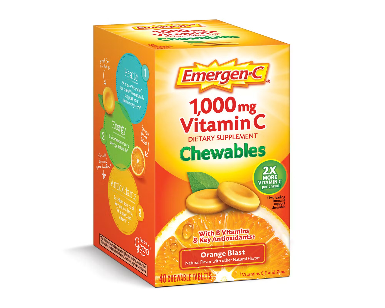 Emergen-C Vitamin C Supplement 1000 mg Chewable Tablet 40 Count Exp 06/2027