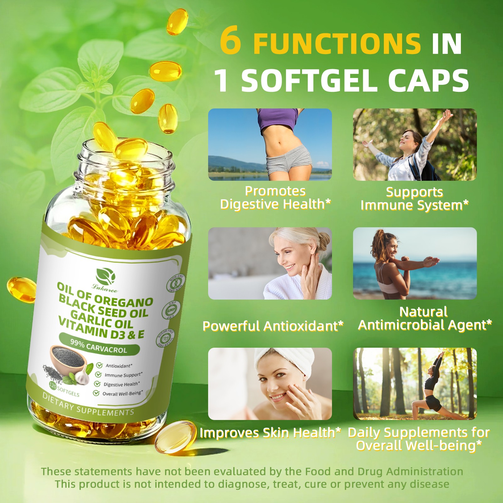 Oregano Oil Capsules with Black Seed Oil, Garlic Oil High Concentrated Carvacrol
