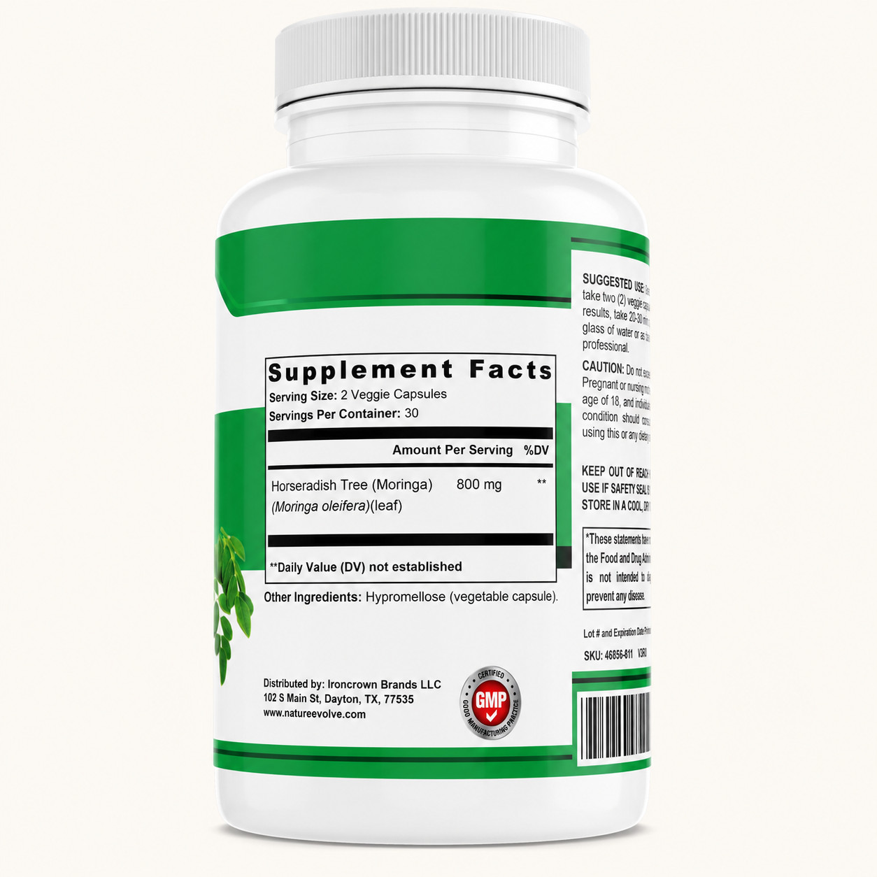 Nature Evolve Pure Moringa 800mg | 60 Veggie Capsules | GMO Free | Gluten Free