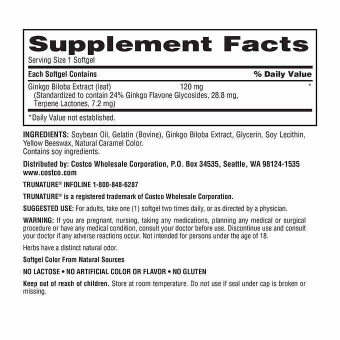 TruNature Ginkgo Biloba 120MG Softgels – 340 Pieces