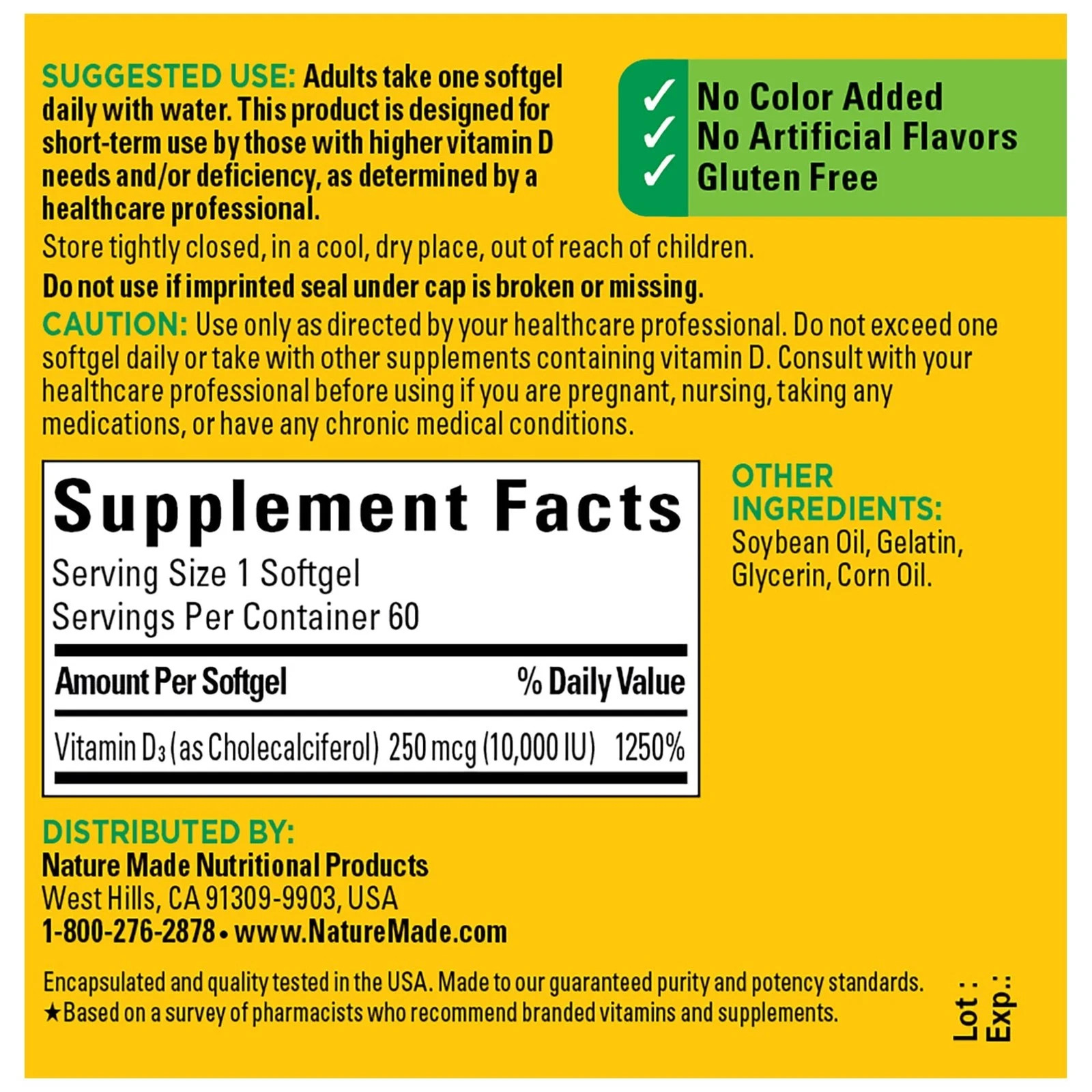 Nature Made Maximum Strength Vitamin D3 10000 IU Softgels 60 Count Apr 2027