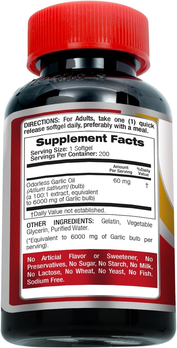Garlic Pills 6000 mg Equivalent 200 softgels Organic Garlic 200 Softgels Garlic