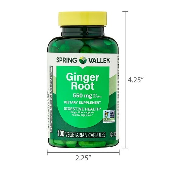 (2 Pack) Spring Valley Ginger Root 550 mg Capsules, 100 Count.