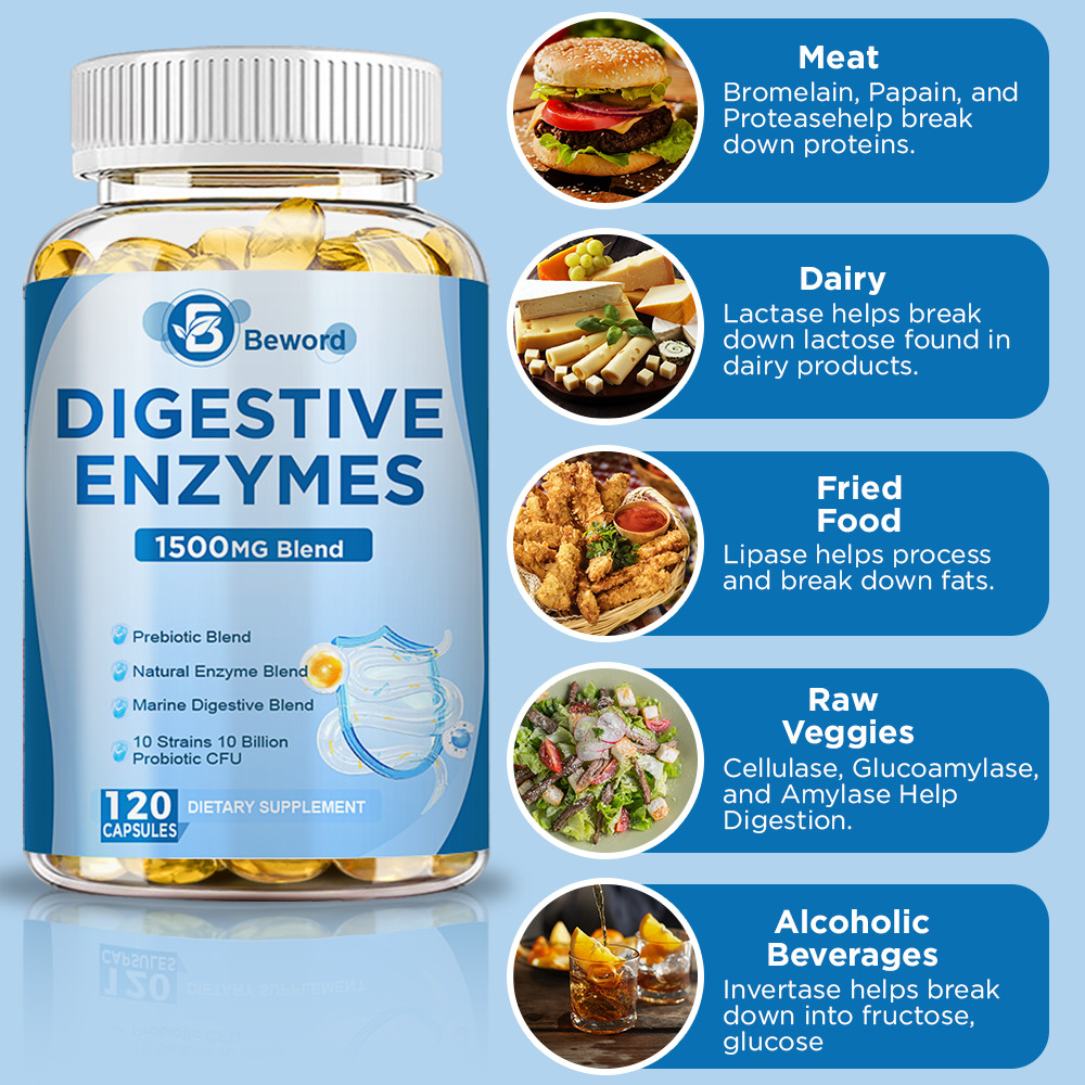 120Digestive Enzymes Prebiotic & Probiotics Gas,Constipation,Bloating Relief