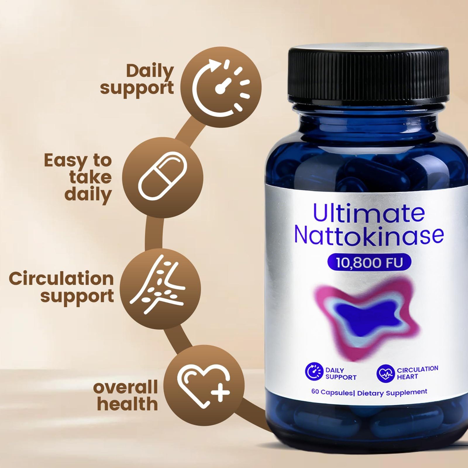 Nattokinase Ultimate Supplement with 10 , 800 FU of Nattokinase , Natural Suppor