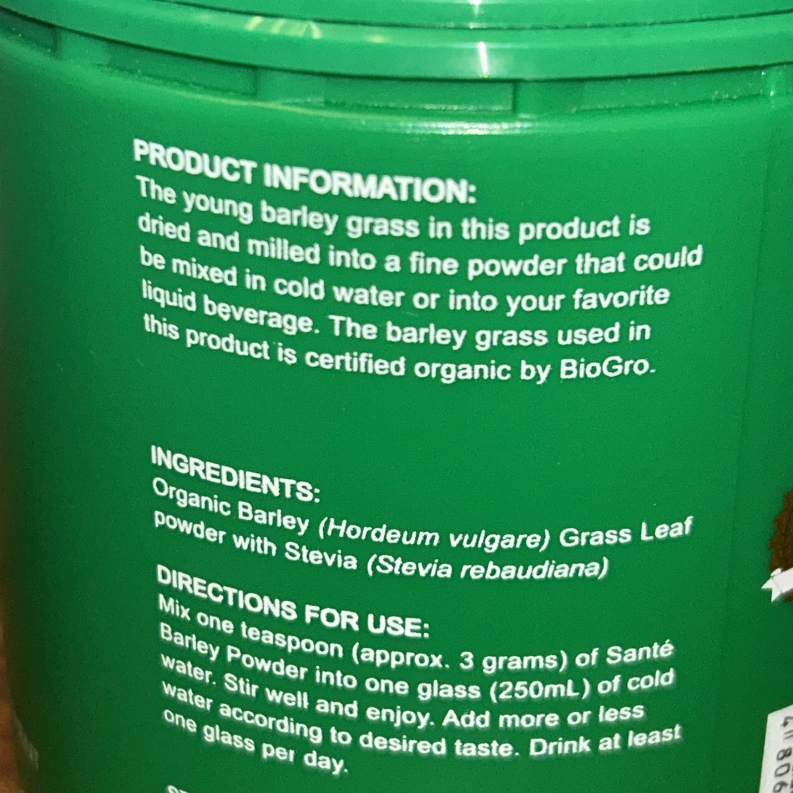 3x Santé Barley Powder with Stevia 200g – Certified Organic Barley Grass Exp2027