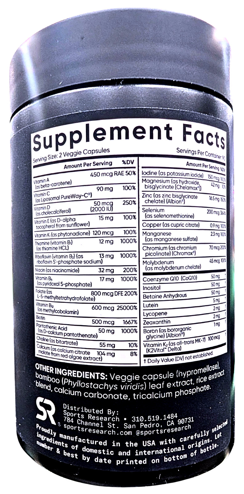 Sports Research Advanced Multivitamin 180 Veggie Capsules EXP 10/2027