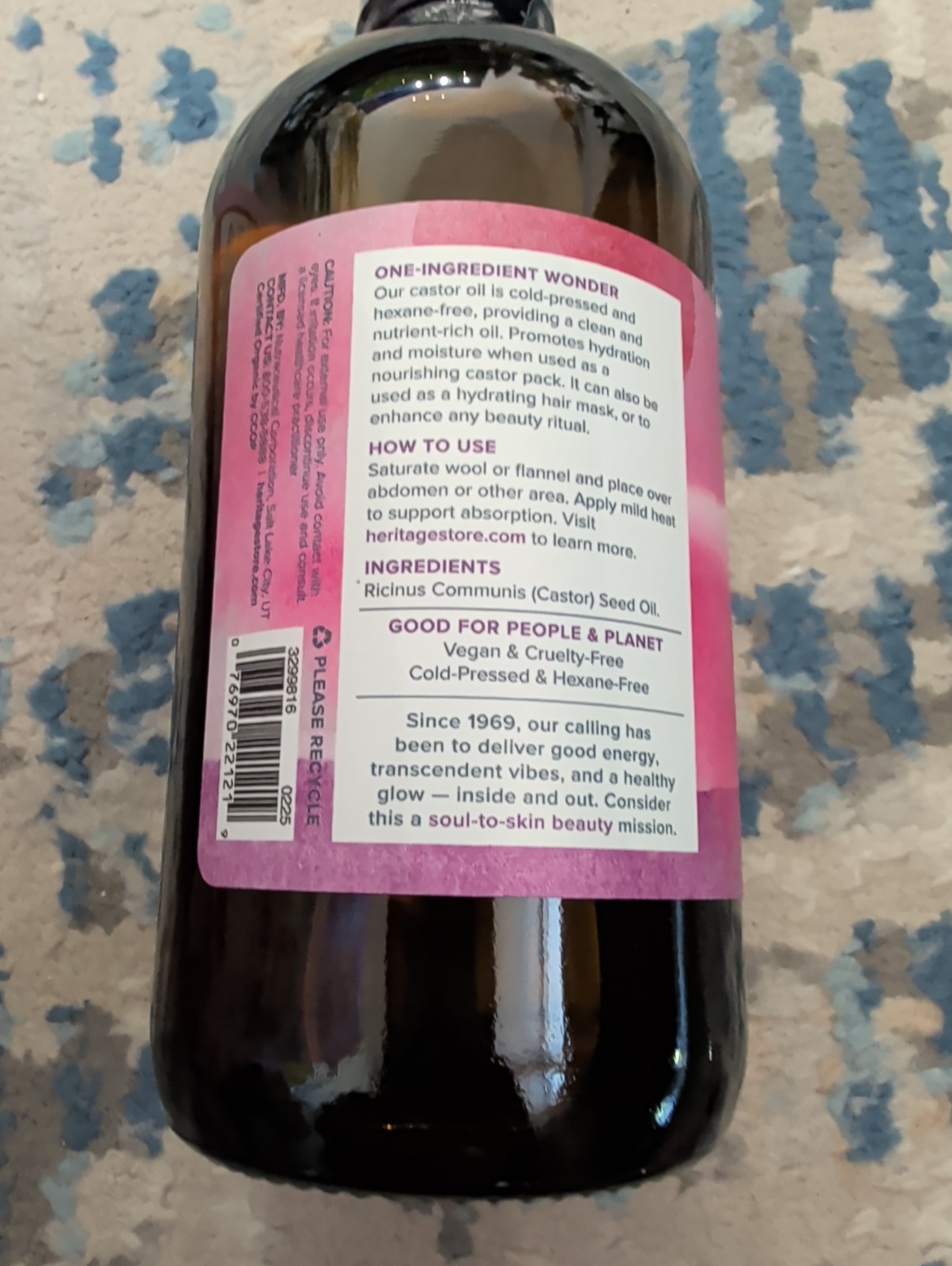Heritage Store, Organic Castor Oil, 32 Oz Exp: 02/2029