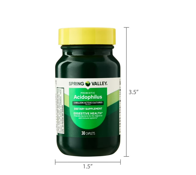 4 PACK Spring Valley Probiotic Acidophilus Caplets for Digestive Health