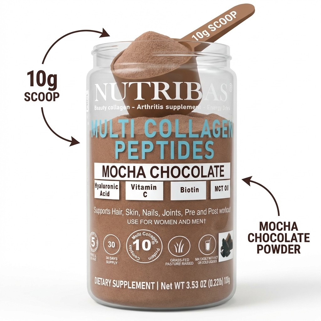 Collagen Powder with Biotin, Hyaluronic Acid, Vitamin C, MCT Oil, Chocolate