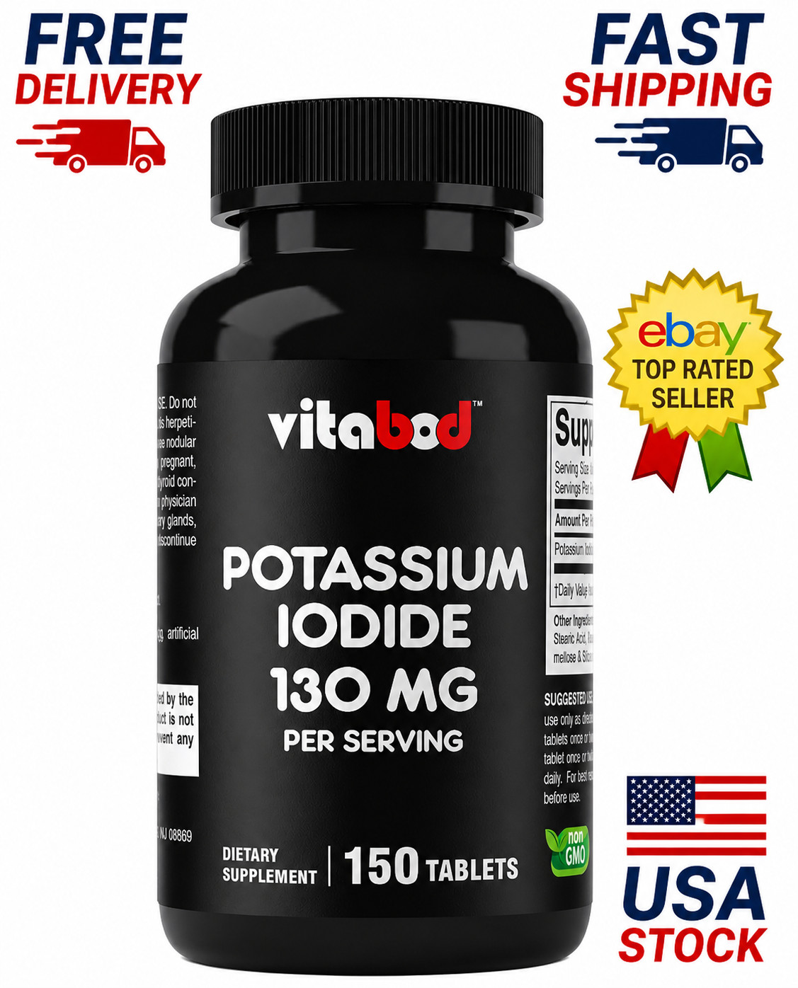 Potassium + Iodide Pills Tablets☆130 mg Supplement☆Survival Kit Fallout