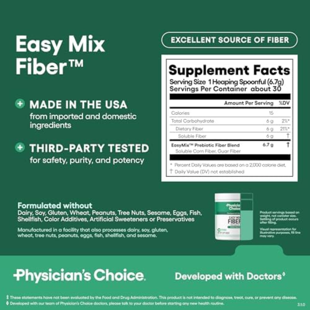 Physician’s CHOICE Easy Mix Fiber for Digestive Health & Regularity – No Grit, S