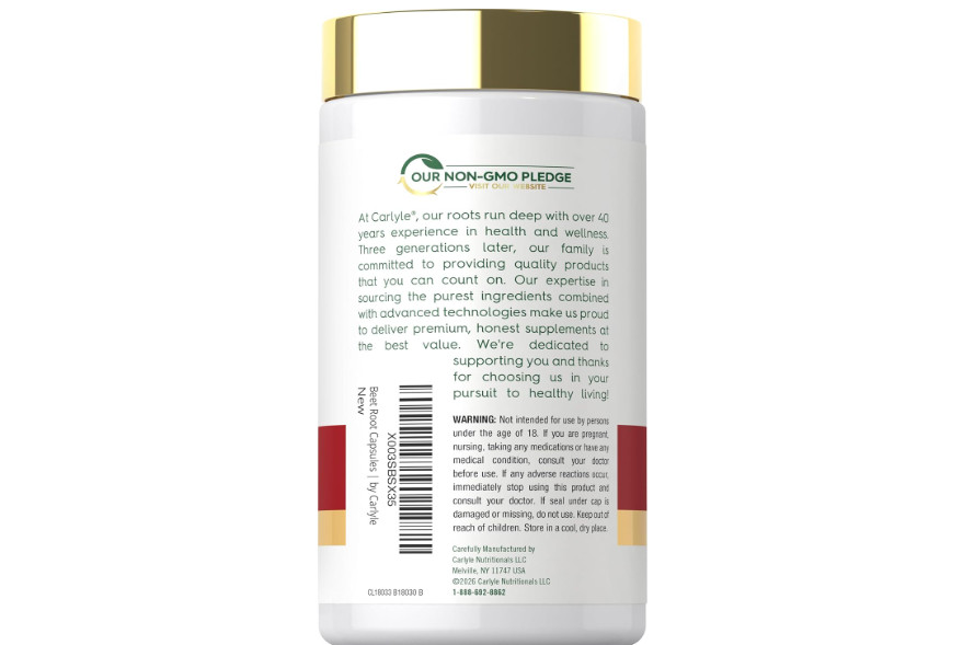 USDA Organic Extra Strength Beet Root 20:1 Extract 8000 mg Strength 120 Capsules