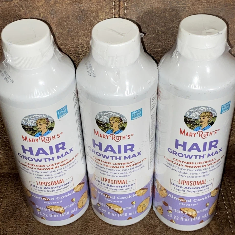 3 New Bottles Mary Ruth’s Hair Growth Max Liposomal Almond Cookie 15.22 floz Lot