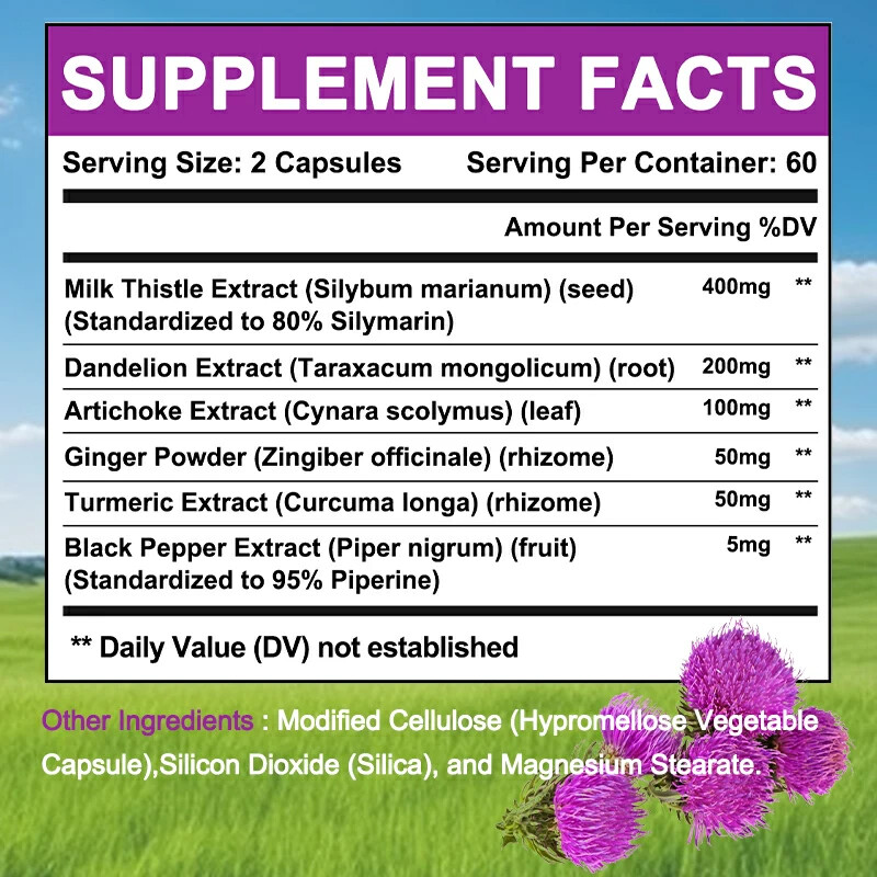 Liver Cleanse Detox Milk Thistle Extracts Silymarin,Artichoke,Dandelion,Turmeric
