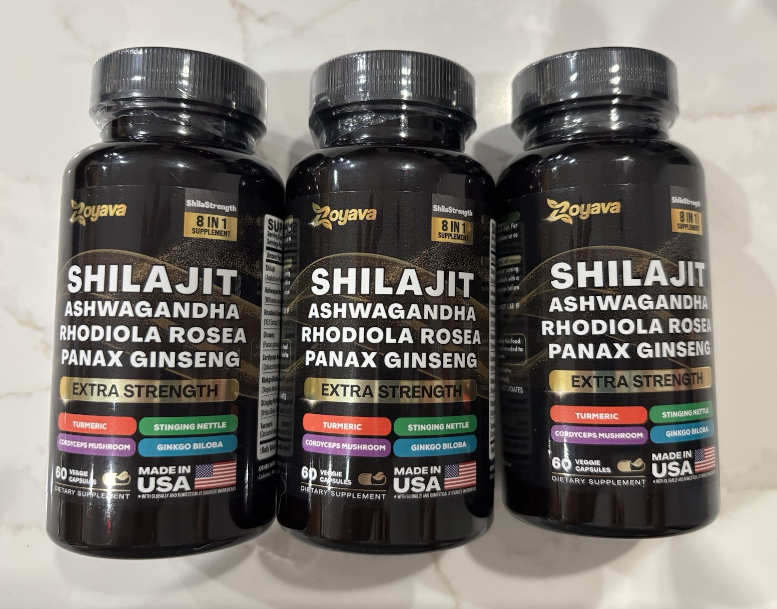 3x Zoyava Shilajit Ashwagandha RosExtra Strength 60ct Each Supplement New-Sealed