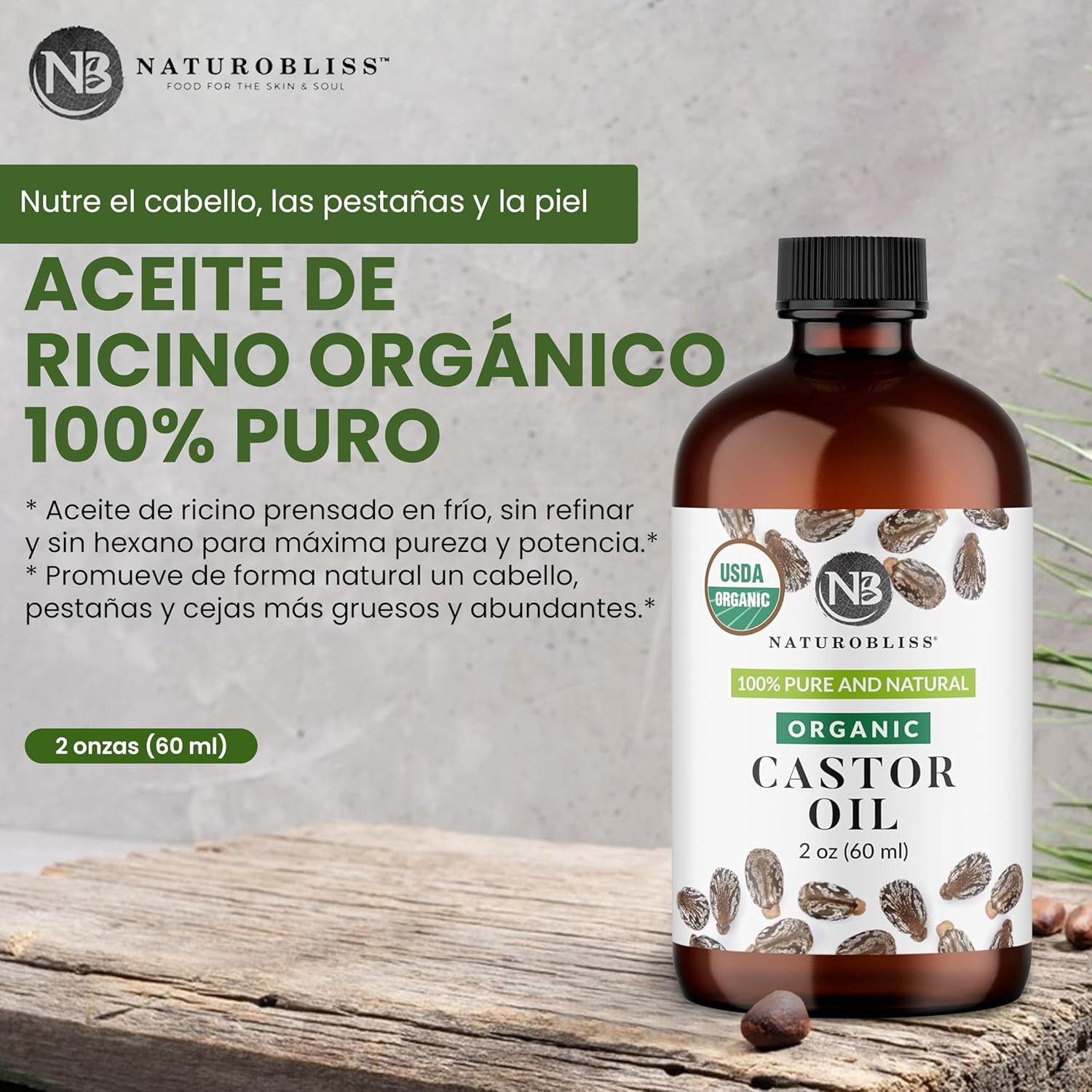 100% Pure Organic Castor Oil, Expeller-Pressed, Hexane-Free, Premium Carrier & B