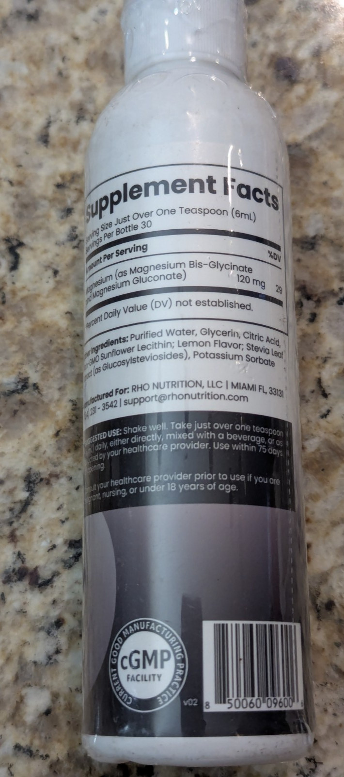 Rho Nutrition Liposomal Magnesium Liquid Supplement 6 fl oz exp: 01/2028