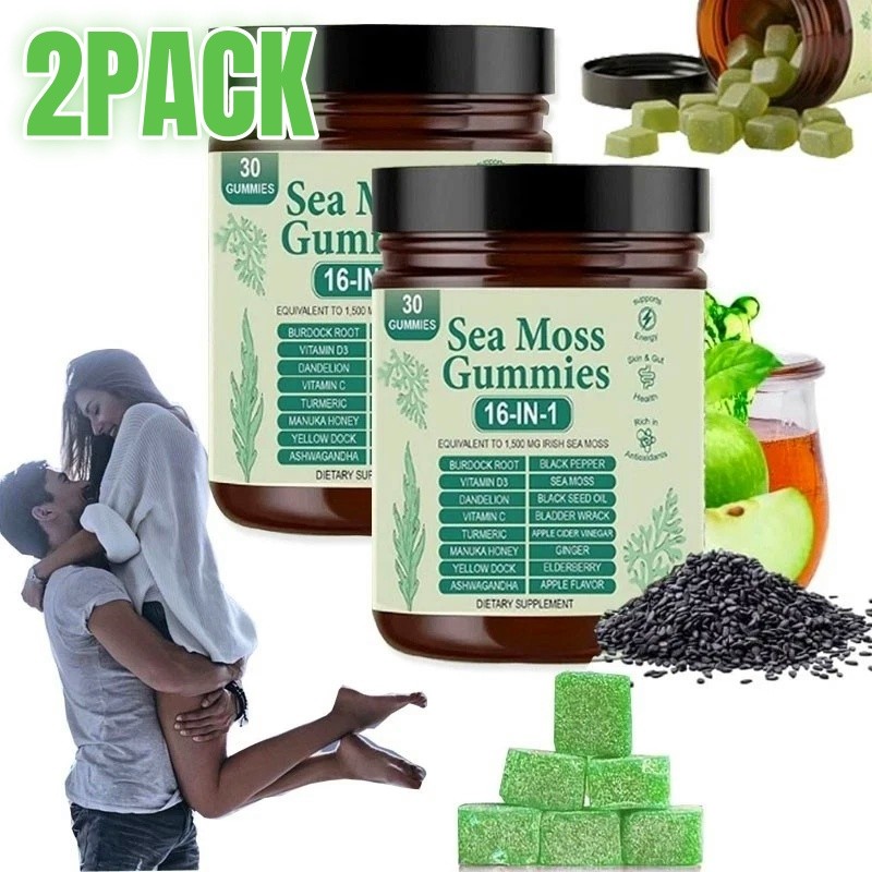 16 in 1 Organic Sea Moss Gummy Irishmoss Extract 6000Mg Green Apple Flavor