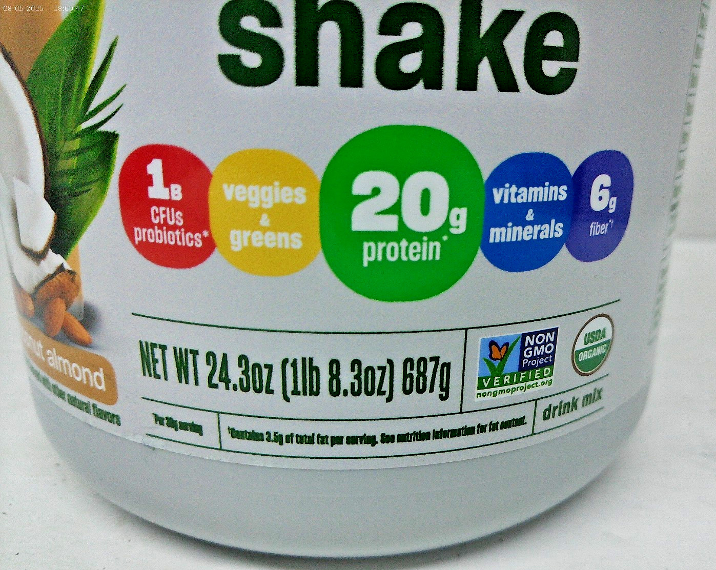 Vega Plant-Based All-in-One Protein Powder Nutrition Shake, Coconut Almond, 2lb