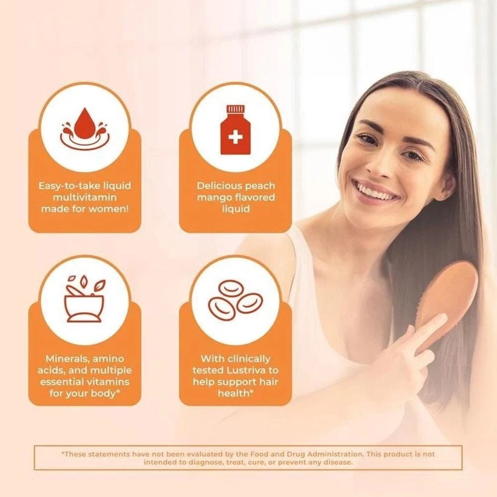 MARYRUTH’S Liquid Morning Multivitamin + Hair Growth, Peach Mango, 30oz. Ex.7/27