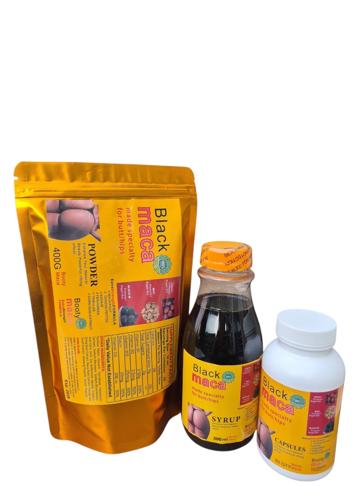 Maca Aguaje Extract 750 mg + 150 mg Maca Root Supplement Capsules Syrup Pawder