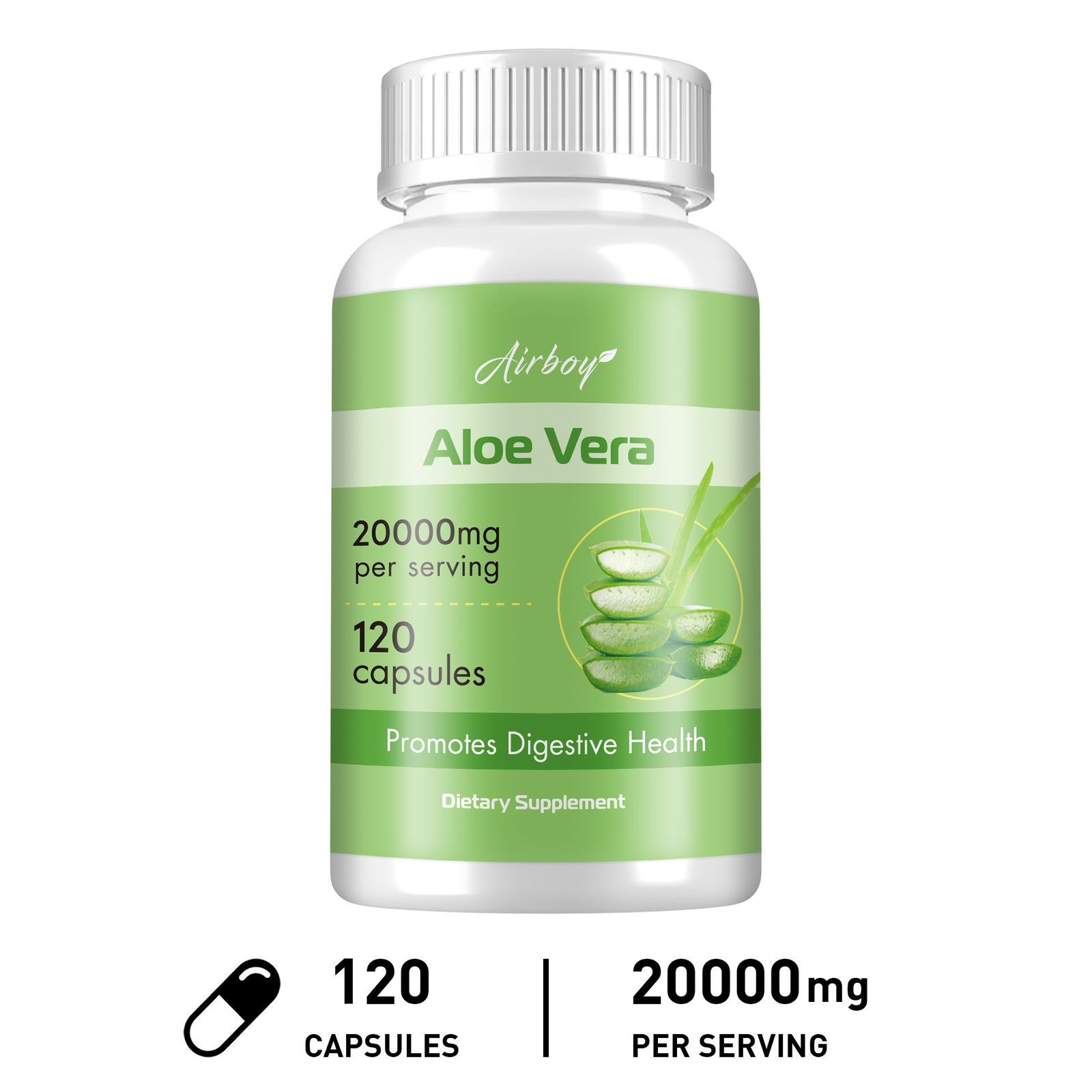 120pcs Aloe Vera 20000mg – Enhance Overall Health, Balance Stomach Acid Levels