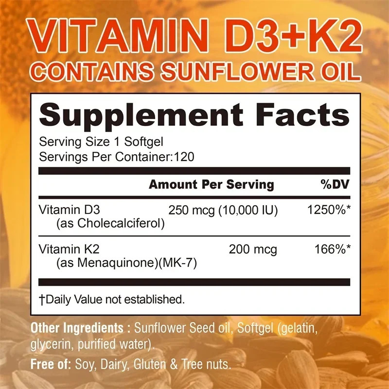 Vitamin D3+K2 120pcs – Promotes Bone, Cardiovascular Health, Support Immunity