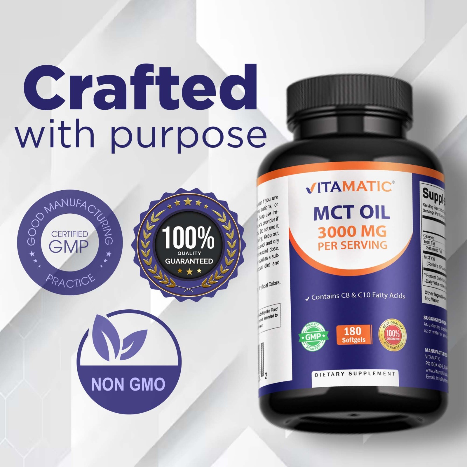 Vitamatic MCT Oil 3000 mg per Serving – 180 Softgels