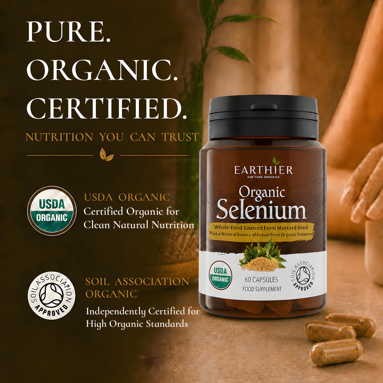 Organic Selenium 200 mcg with Iodine and Silica All from Certified Organic Whole