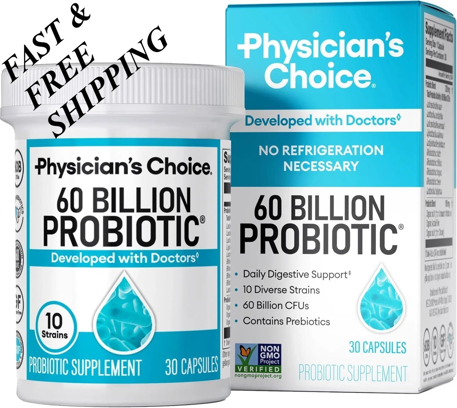 2 BOTTLES- Physician’s Choice 60 Billion Probiotic Dietary Supplement-30Capsules