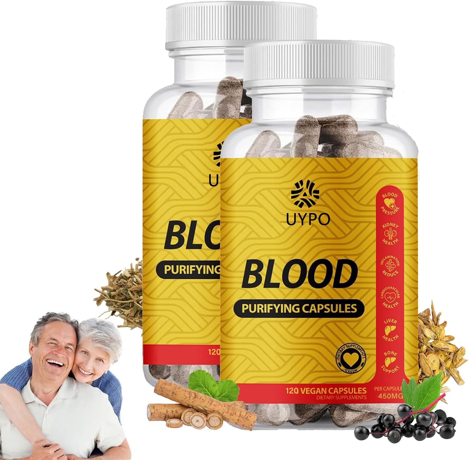 (2PCS) Blood Purifying Capsules, Gluten Free, GMO-Free, Vegan 450 mg