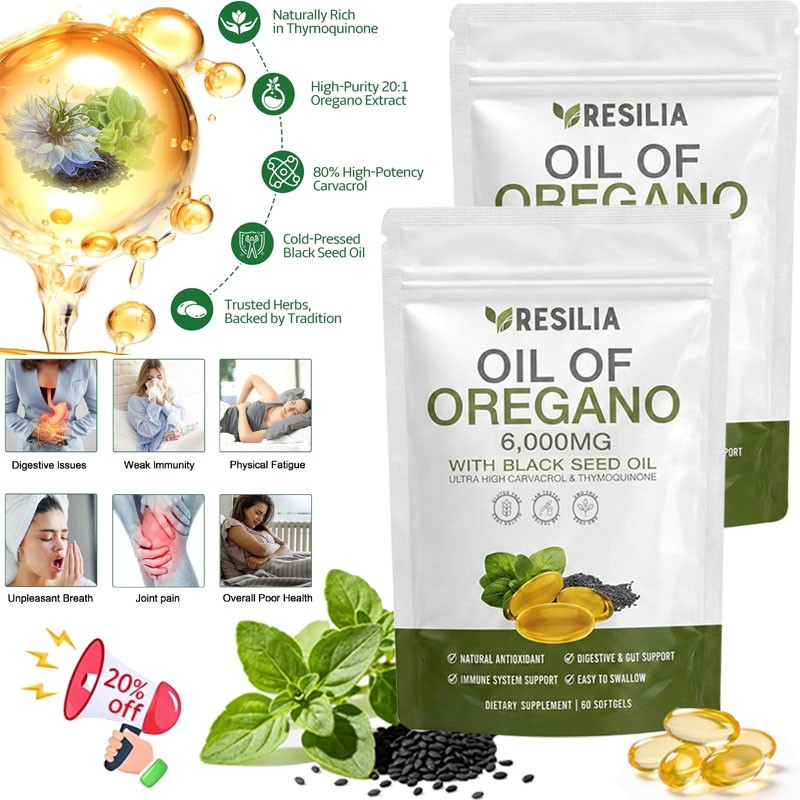 Resilia Oil of Oregano 6000mg with Black Seed Oil Softgels – 60 Capsules