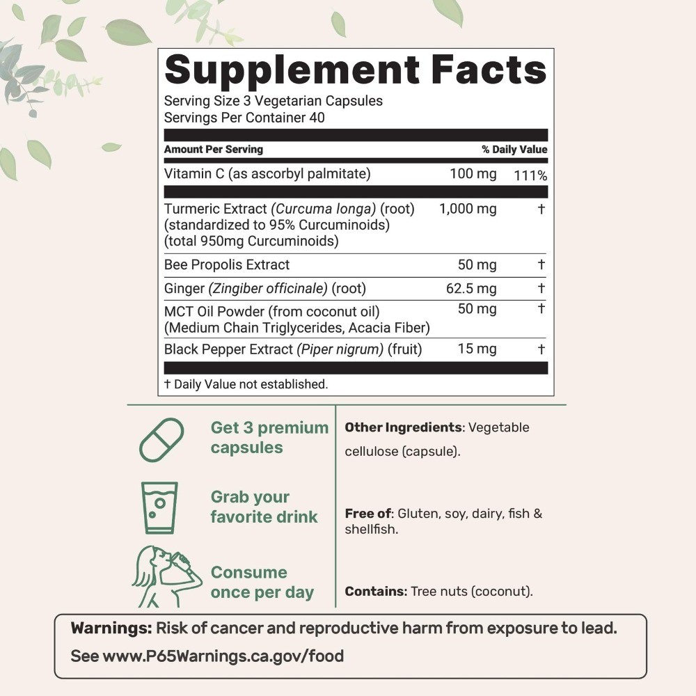 High Absorption Turmeric Curcumin 1000mg–95% Curcuminoids, Non-GMO,120 Capsules