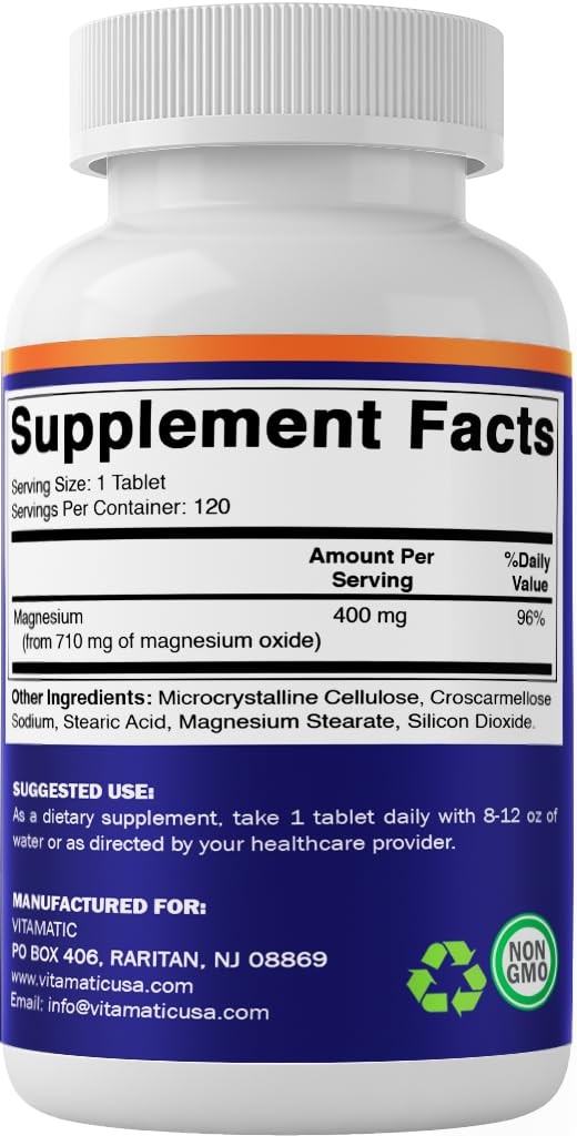 Vitamatic Extra Stregth Magnesium Oxide 400 1 Count (Pack of 120), No Color