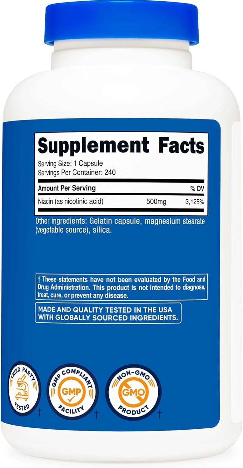 Nutricost Niacinamide (Vitamin B3) 500mg, 240 Capsules – Flush Free, Gluten Free