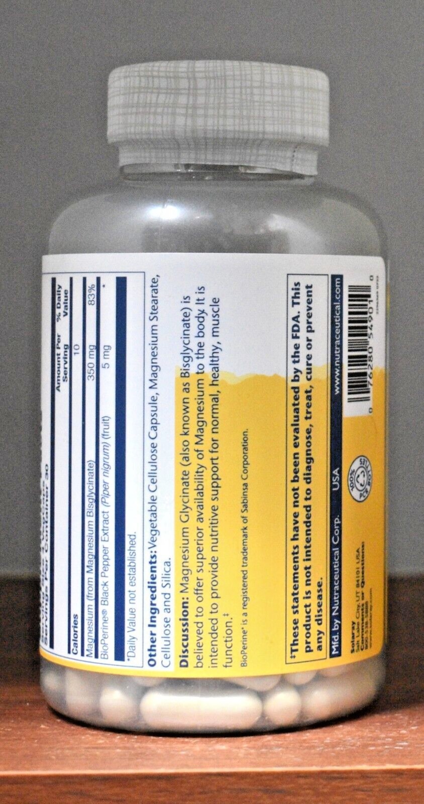 Solaray Magnesium Glycinate 350 mg 120 Capsules VegCaps Higher Absorption