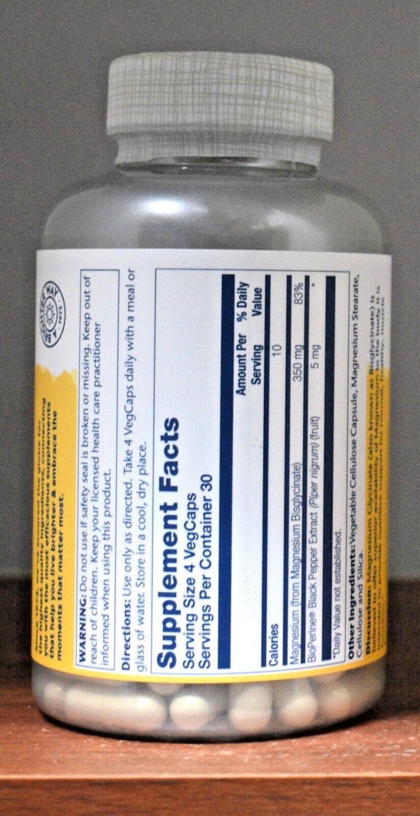 Solaray Magnesium Glycinate 350 mg 120 Capsules VegCaps Higher Absorption
