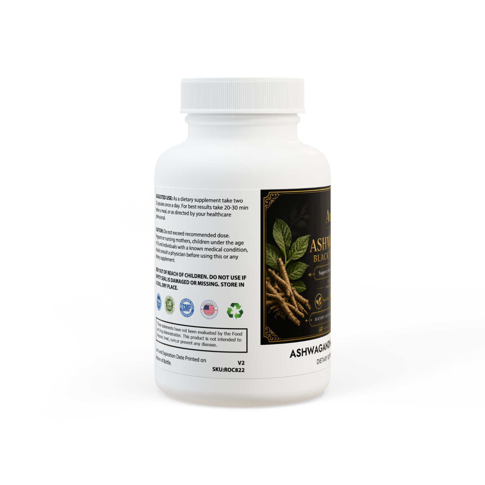 Ashwagandha Black Pepper Formula 60 Capsules Stress Support Vegan Non-GMO