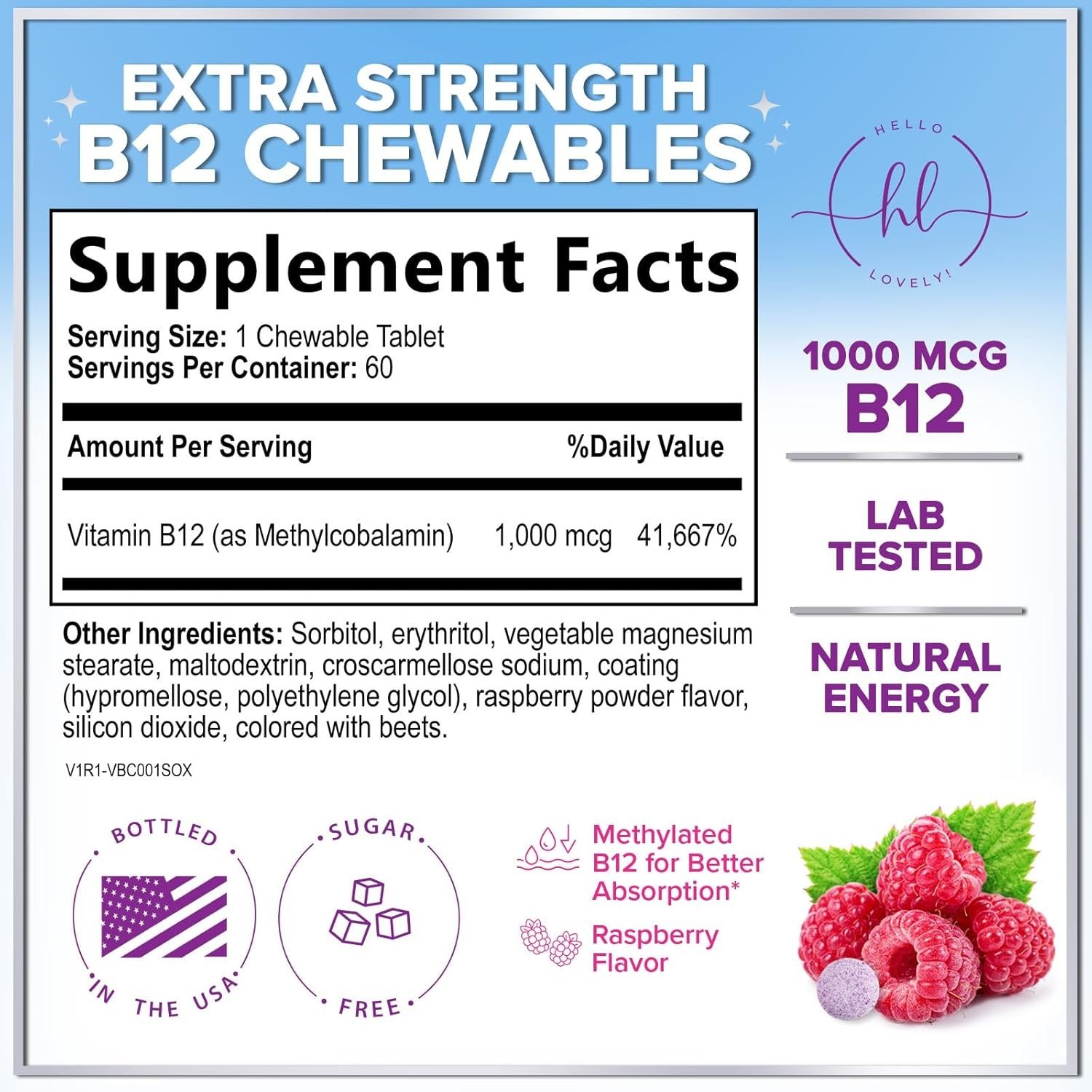 B 12 Vitamin Chewables 1000 mcg – B12 Complex with Heart & Nerve Energy Health