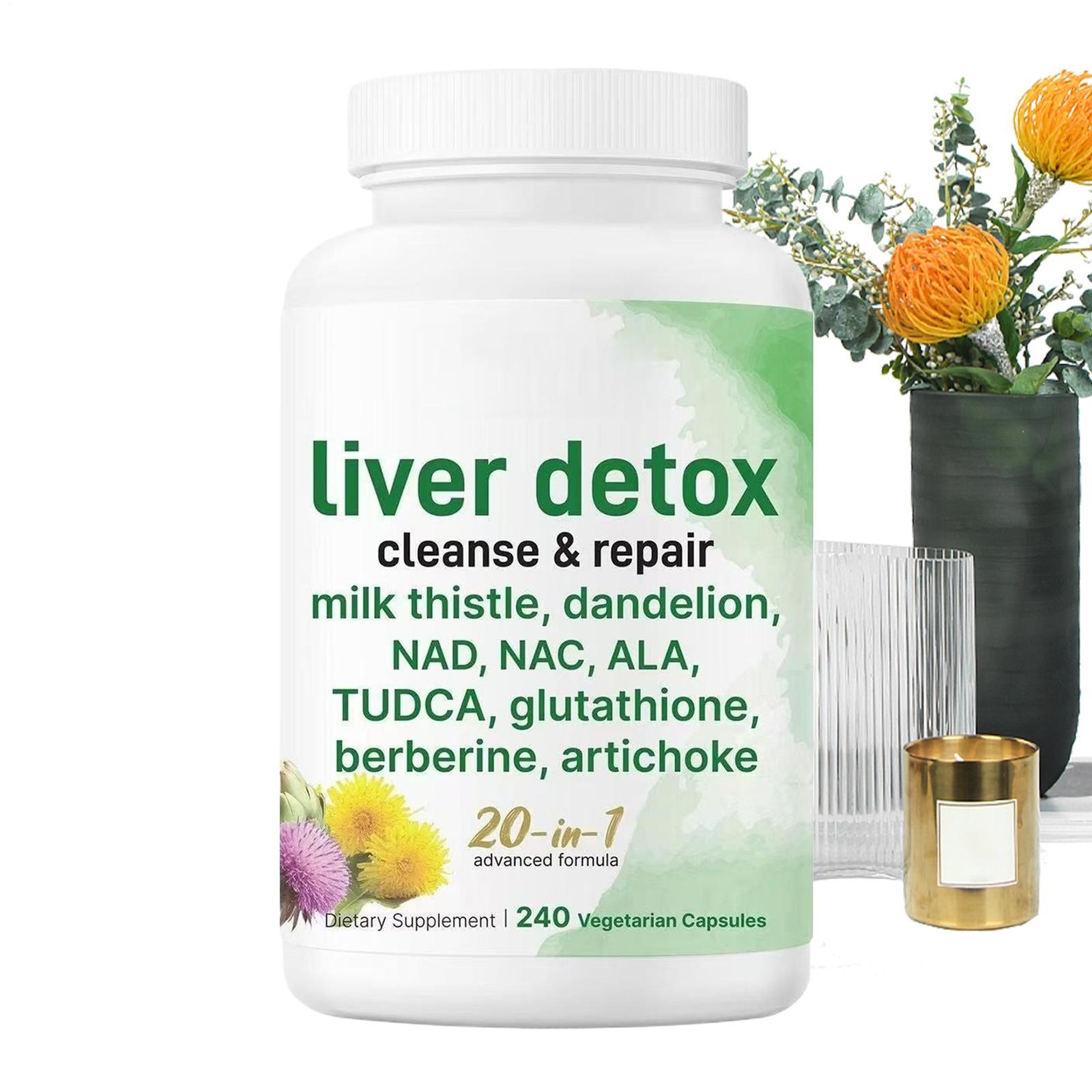 Detox Liver , 60 Veggie Capsules | 20 – in – 1 Advanced Complex Liver Cleanse &