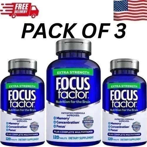 3 Packs Focus Factor Adults Extra Strength- Brain Supplement for Memory- 120 Tab