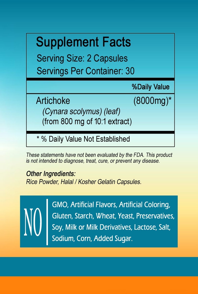 Artichoke Extract, 8000 mg capsules serving-gluten free