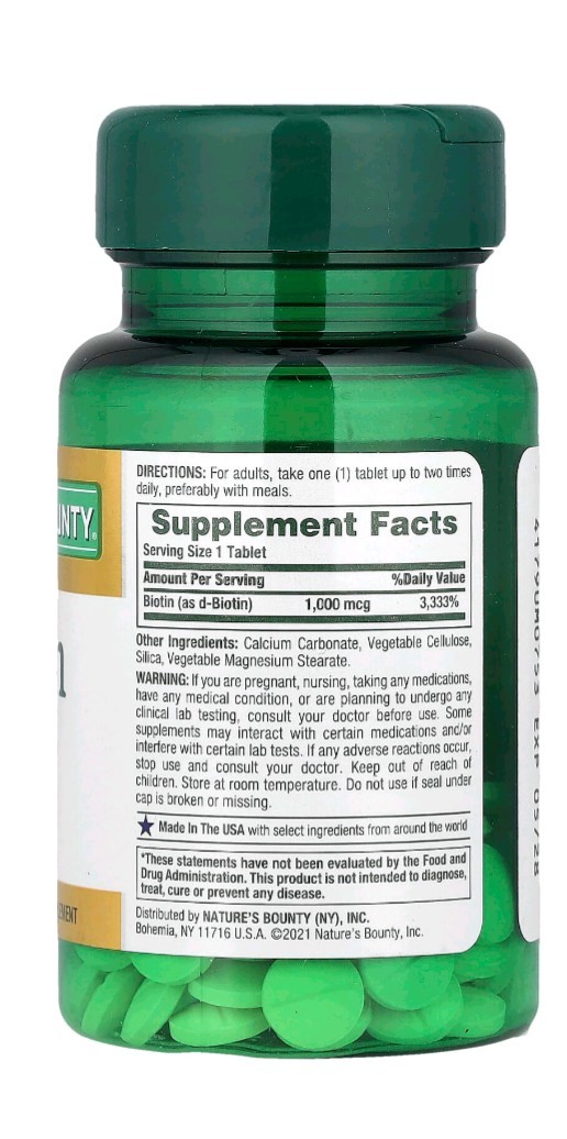 Nature’s Bounty Biotin 1000mcg Energy & Metabolism Support Tablets 100