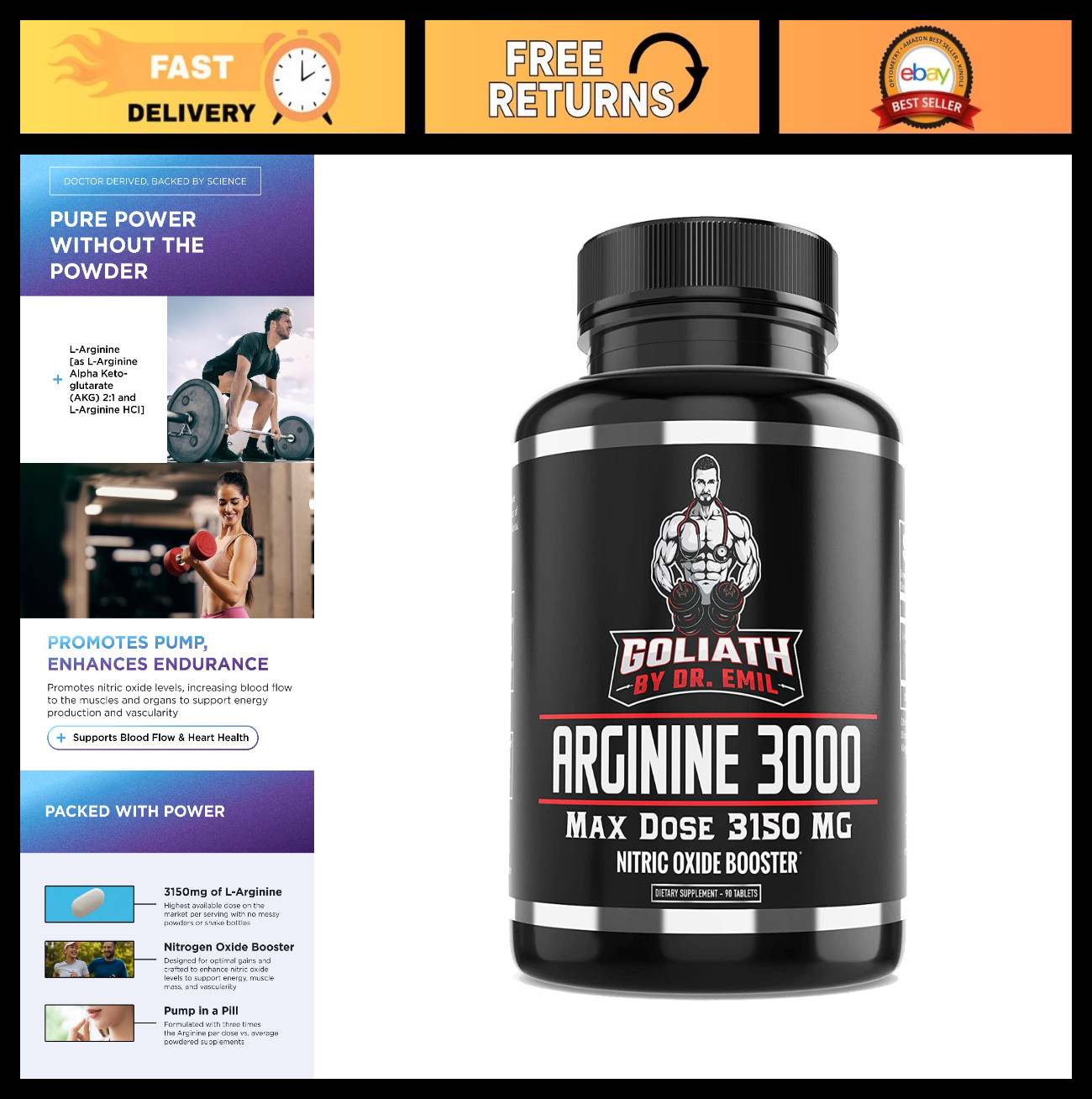 High-Dose Nitric Oxide Booster 3000mg – Supports Blood Flow, Muscle Growth & End