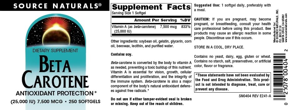 Source Naturals Beta Carotene 25000 iu Antioxidant 250 Count (Pack of 1)