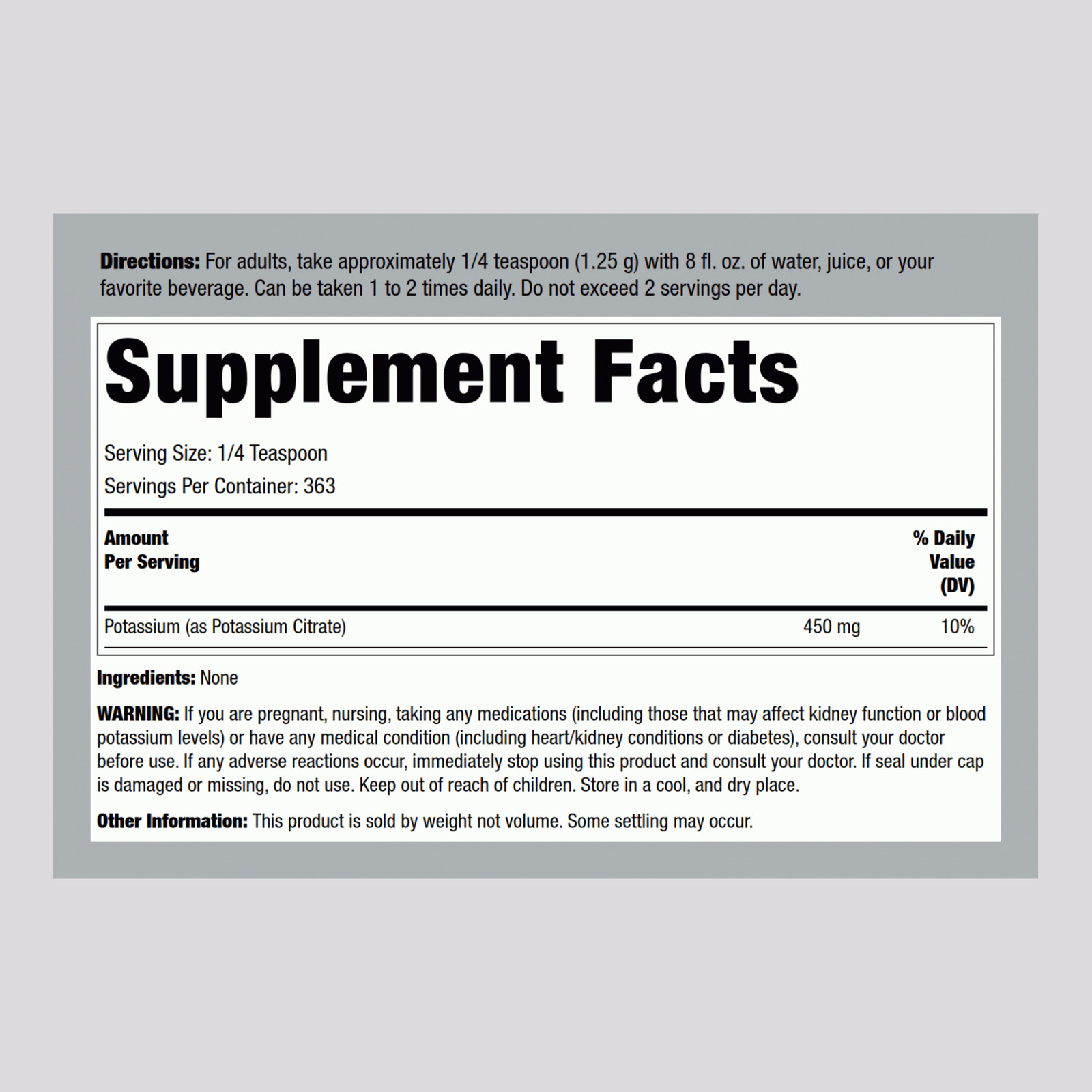 Potassium Citrate Powder | 1 lb | Unflavored | Vegetarian | by Piping Rock