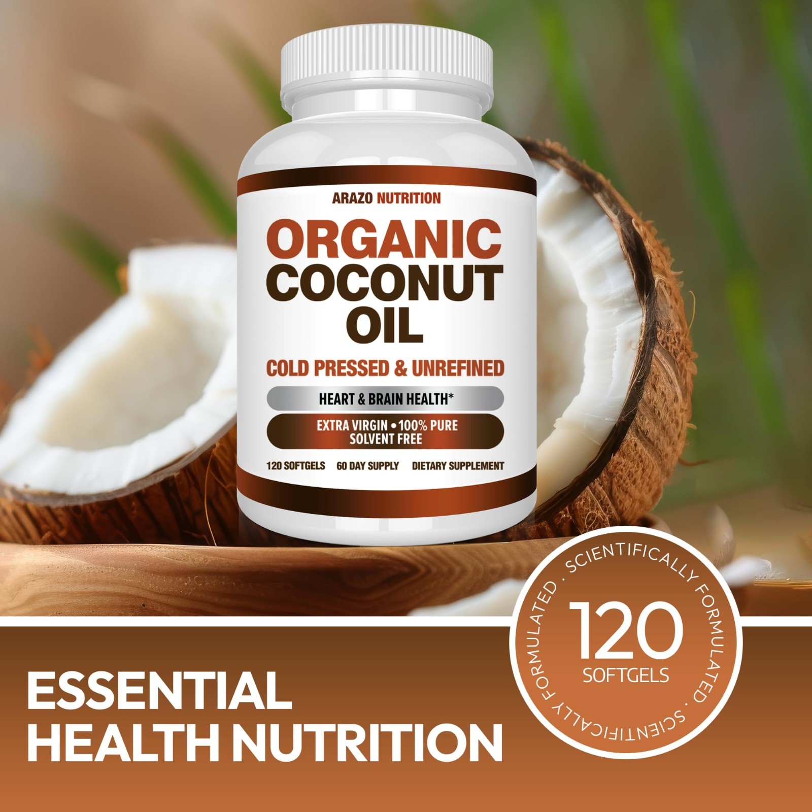 Organic Extra Virgin Coconut Oil 2000mg – Unrefined Cold Pressed Softgels for We