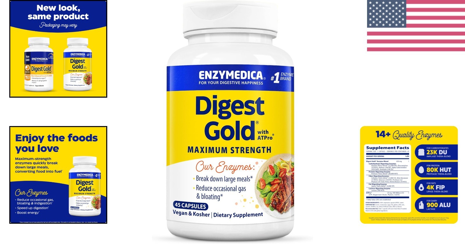 Unflavored Digest Gold + ATPro Capsules for Maximum Digestive Support – 45 Count